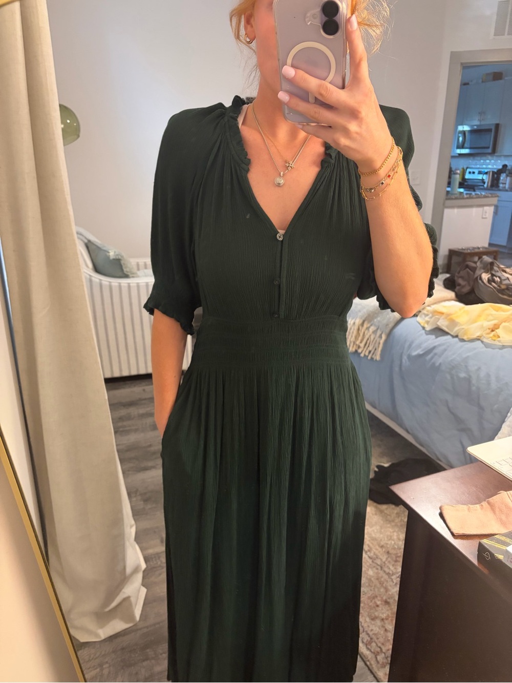 GAP Dark Green Maxi Dress with Smocked Waist